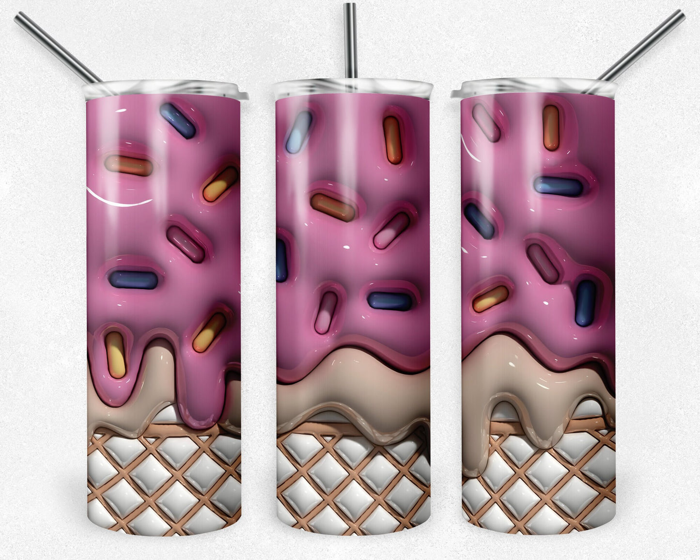 Ice Cream 3D Puff  20 oz Skinny Tumbler Sublimation Design, Digital Download PNG, Sweet Tumbler PNG, 20oz Tumbler Design