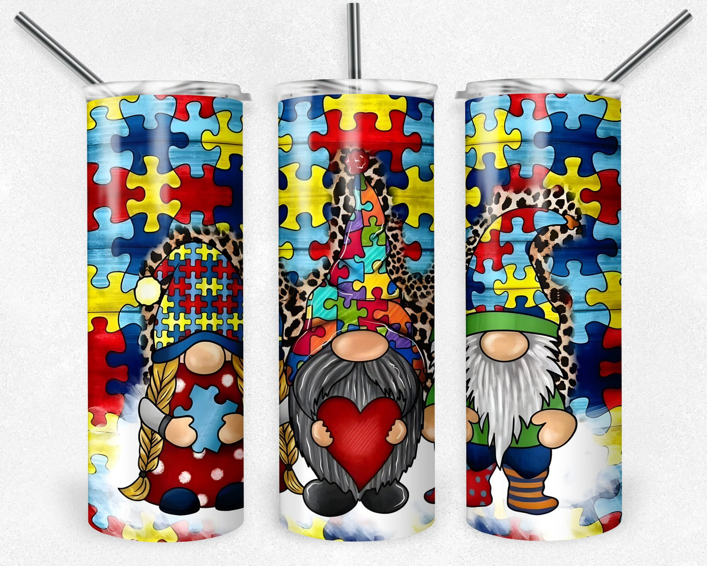 Autism Gnomes Tumbler Png, 20 oz Skinny Tumbler Sublimation Design, Digital Download PNG, Puzzle Tumbler PNG, 20oz Tumbler Design