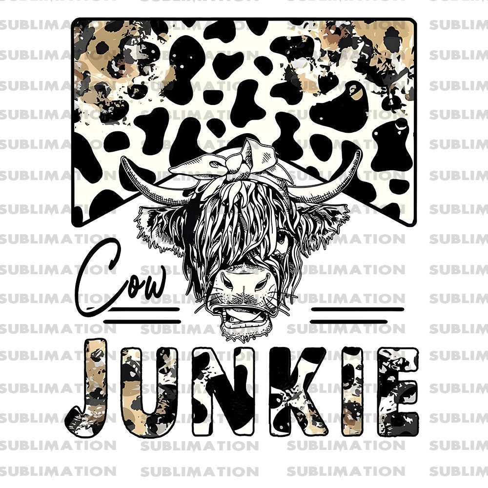 Cow Junkie Png, Sublimation Png, Sublimation Designs, Highland Cow Png, Digital Download