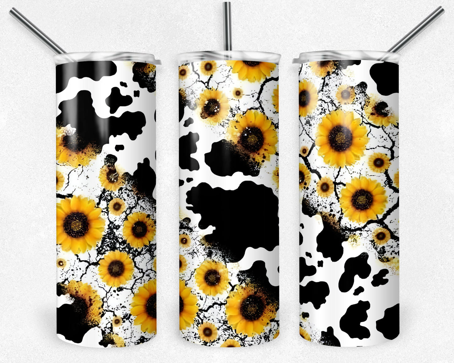 Cowhide Sunflower Tumbler Png, 20 oz Skinny Tumbler Sublimation Design, Digital Download PNG, Floral Tumbler PNG, 20oz Tumbler Design