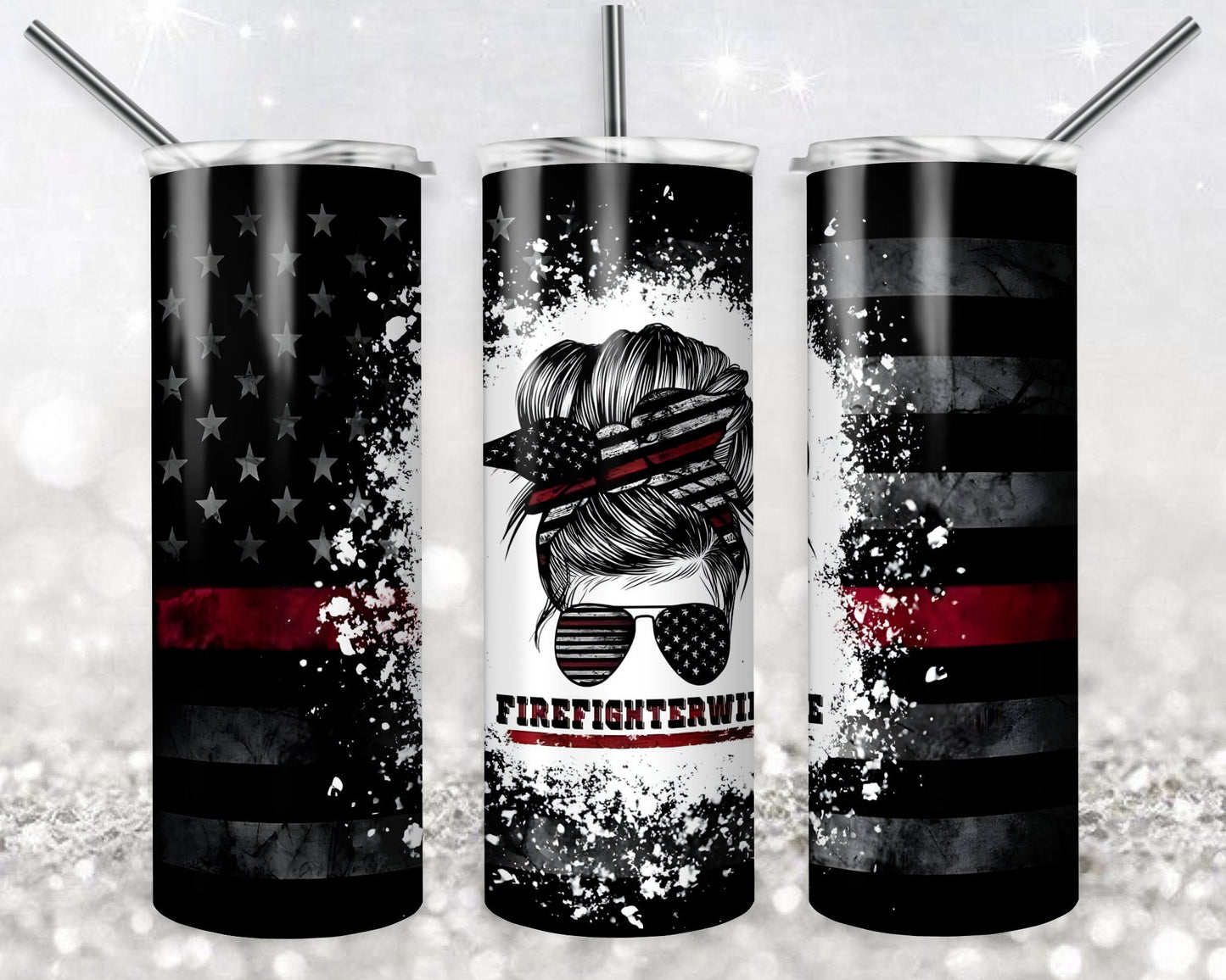 Firefighter Wife 20 oz Skinny Tumbler Sublimation Design, Digital Download PNG, American Flag Tumbler PNG, 20oz Tumbler Design