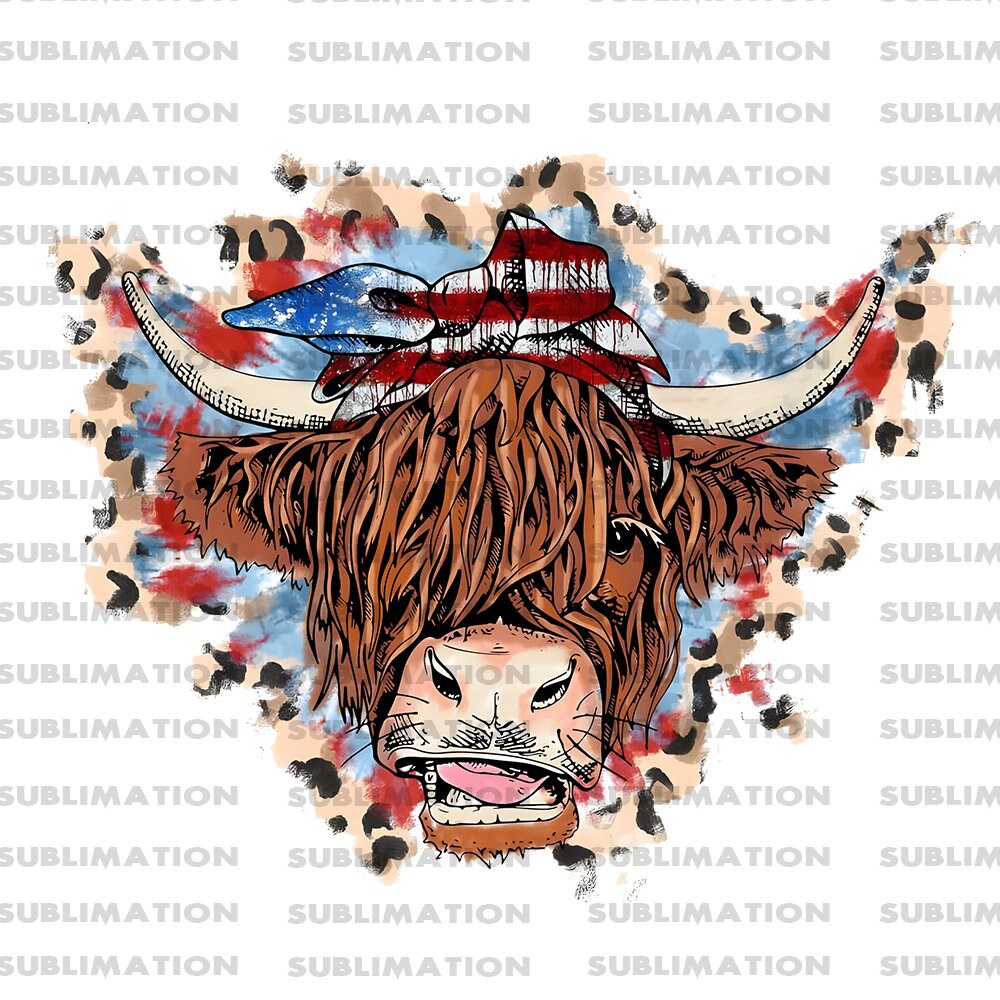 Highland Cow Png, American Flag Png, 4 Th July Png, Digital Download, Sublimation Png