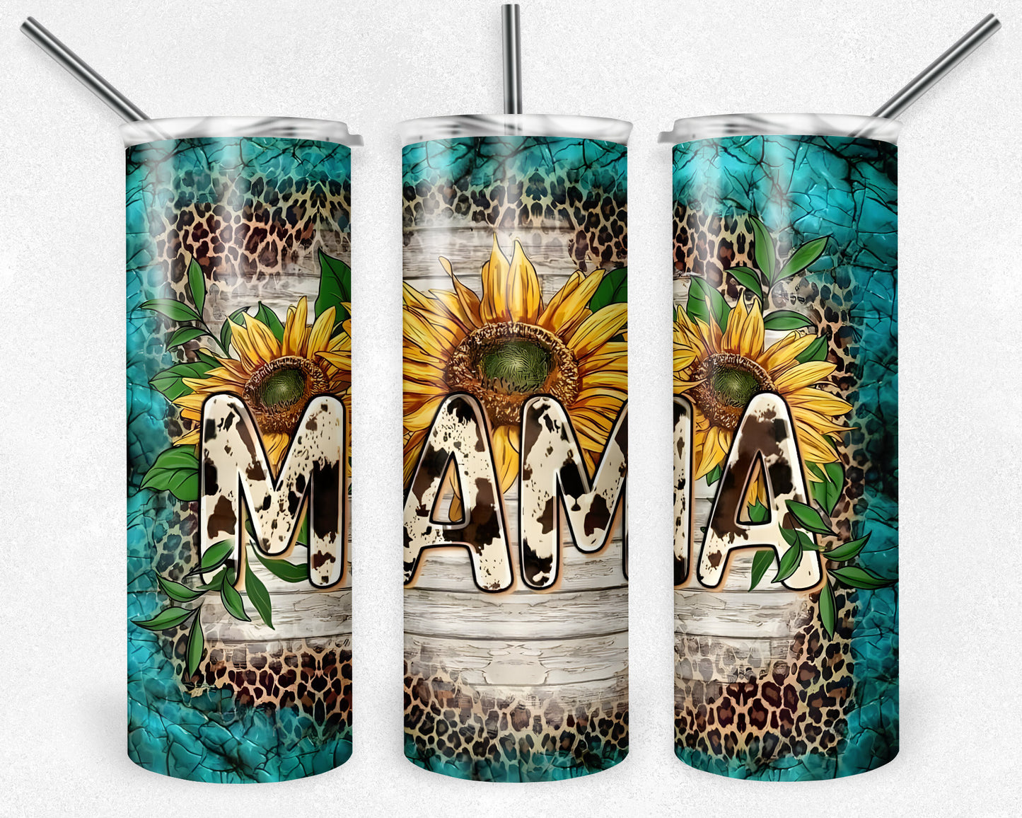 Mama Turquoise Sunflower Tumbler, 20 oz Skinny Tumbler Sublimation Design, Digital Download PNG, Boho Floral Tumbler PNG,