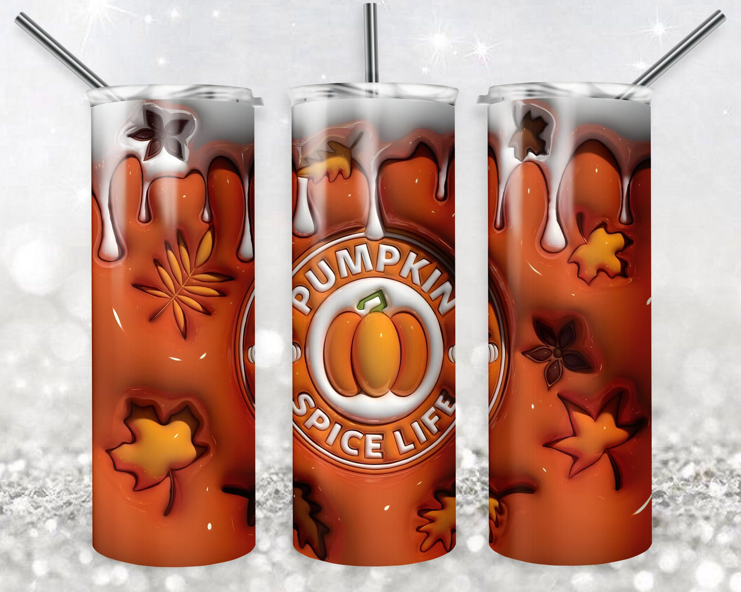 Pumpkin Spice Life 3D Puff 20 oz Skinny Tumbler Sublimation Design, Digital Download PNG, Fall Vibe Tumbler PNG, 20oz Tumbler Design