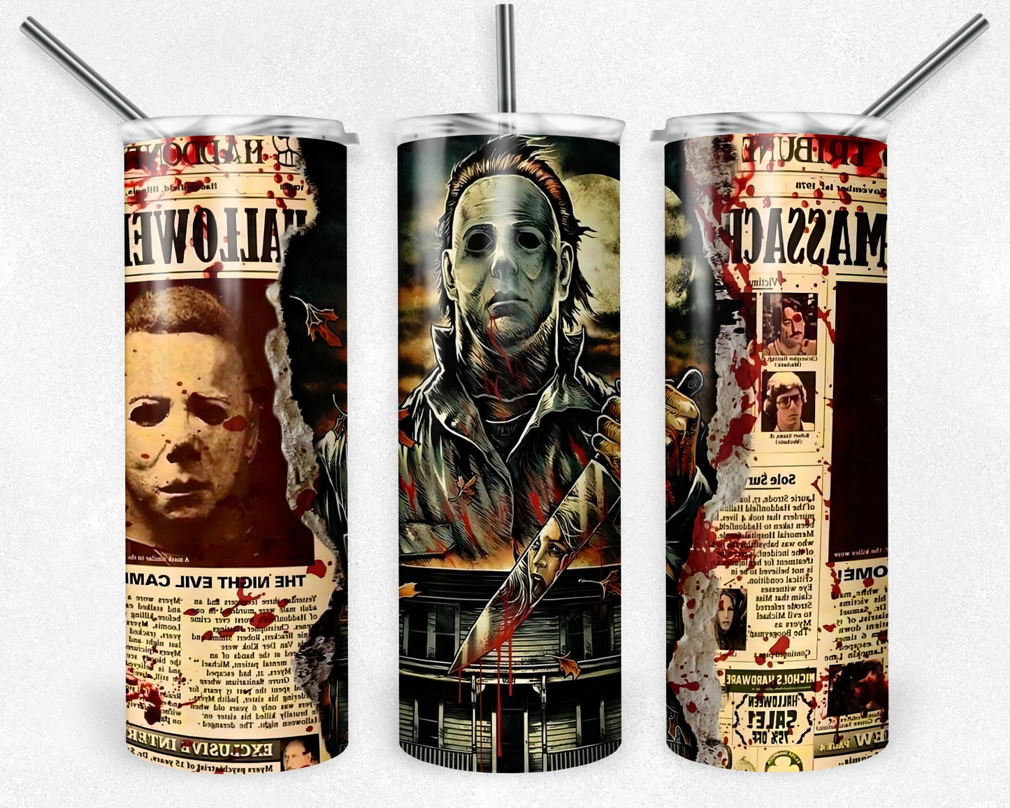 Michael Myers Tumbler Png,  20 oz Skinny Tumbler Sublimation Design, Digital Download PNG, Horror Tumbler PNG, 20oz Tumbler Design