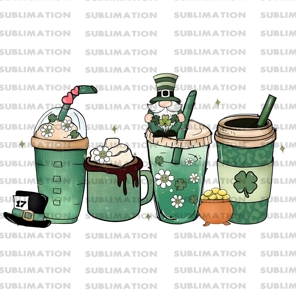 St. Patrick's Day Coffee Png, Sublimation Png, Sublimation Designs, Clover Png, Digital Download