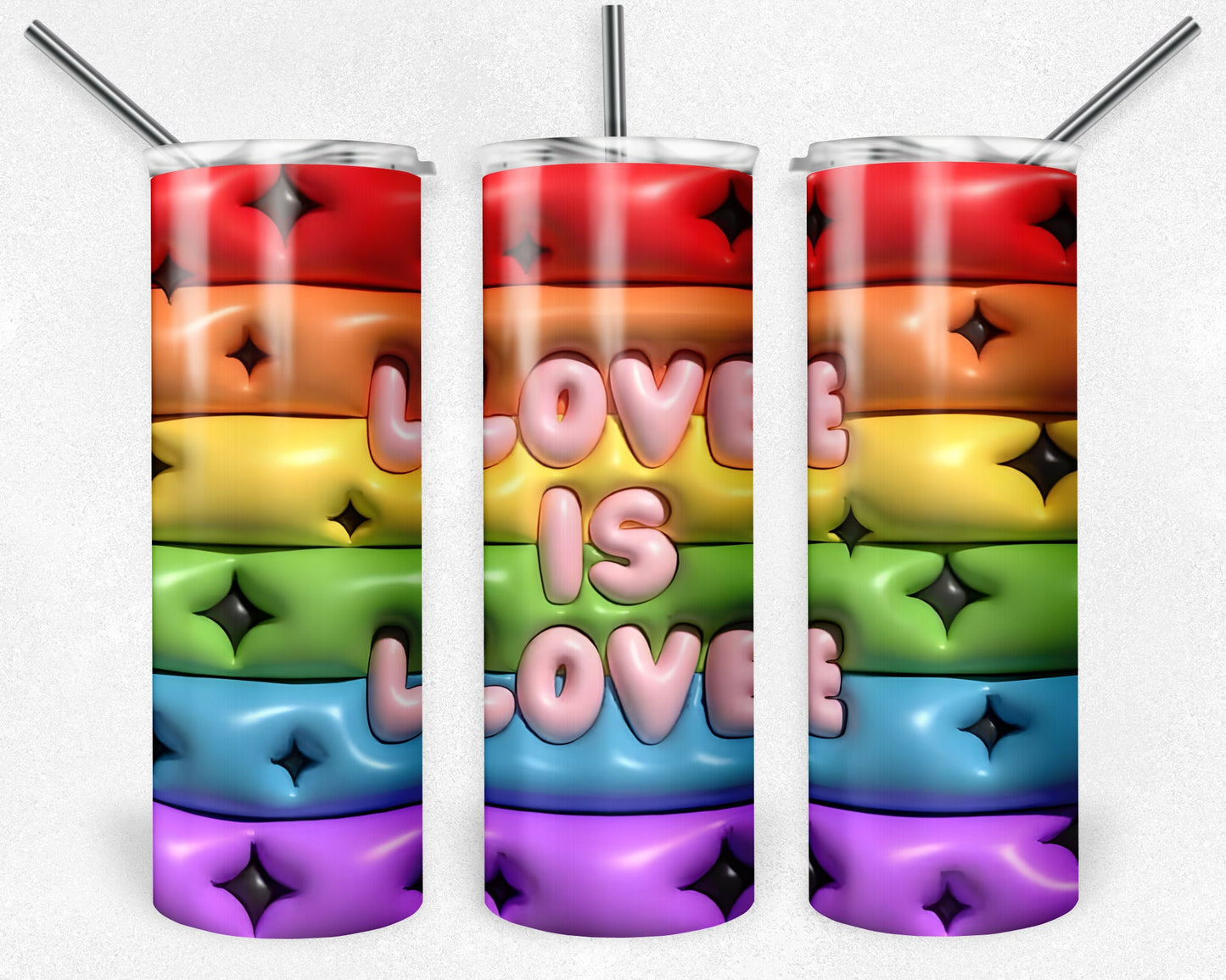 Love is Lgbt 3D Puff 20 oz Skinny Tumbler Sublimation Design, Digital Download PNG, Pride Rainbow Tumbler PNG, 20oz Tumbler Design