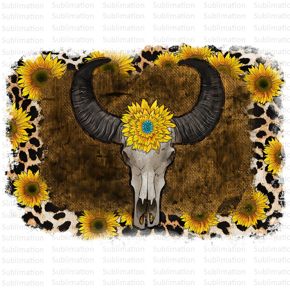 Bull Skull Png, Sublimation Png, Sublimation Designs, Sunflower Cow Hide Png, Digital Download