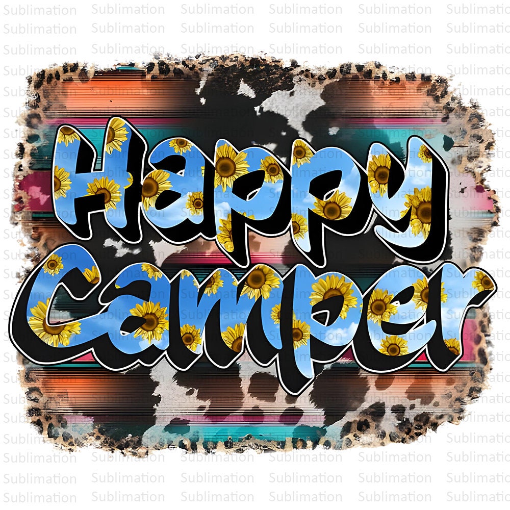 Happy Camper Png, Western Png, Cow Hide Png, Sublimation Png, Digital Download