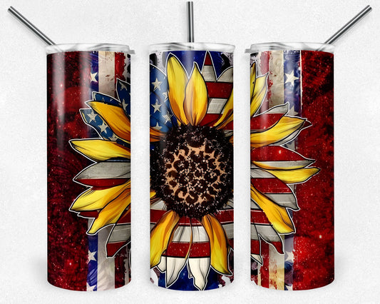 American Flag Png, 20 oz Skinny Tumbler Sublimation Design, Digital Download PNG, Sunflower Tumbler PNG, 20oz Tumbler Design