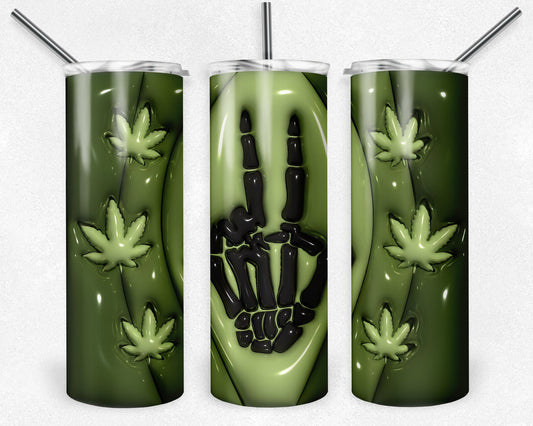 Weed Skull 3D Puff 20 oz Skinny Tumbler Sublimation Design, Digital Download PNG, Cannibas PNG, 20 oz Tumbler Design