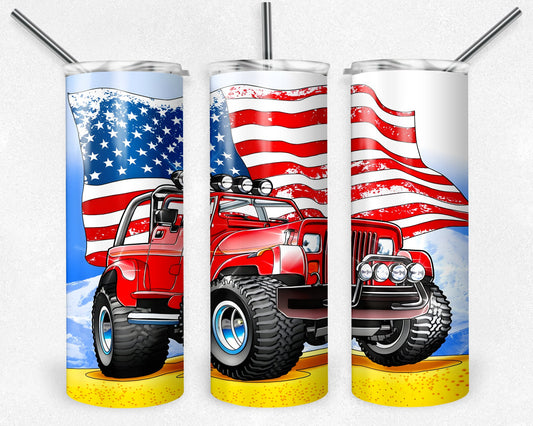 American Jeep Tumbler Png, 20 oz Skinny Tumbler Sublimation Design, Digital Download PNG, Patriotic Tumbler PNG, 20oz Tumbler Design