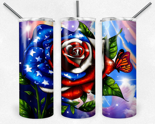 American Rose Tumbler Png, 20 oz Skinny Tumbler Sublimation Design, Digital Download PNG, Patriotic Tumbler PNG, 20oz Tumbler Design