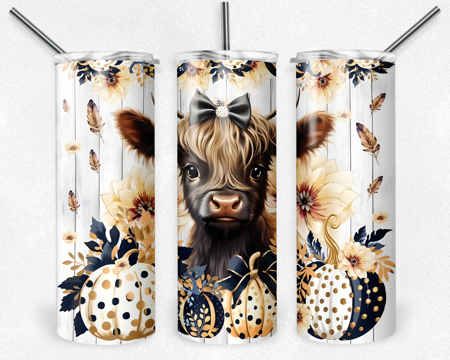 Highland Cow Tumbler Png, 20 oz Skinny Tumbler Sublimation Design, Digital Download PNG, Floral Tumbler PNG, 20oz Tumbler Design