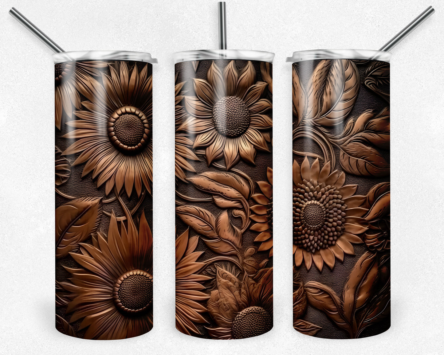 Sunflower Leatherwood Tumbler, 20 oz Skinny Tumbler Sublimation Design, Digital Download PNG, Floral Tumbler PNG, 20oz Tumbler Design