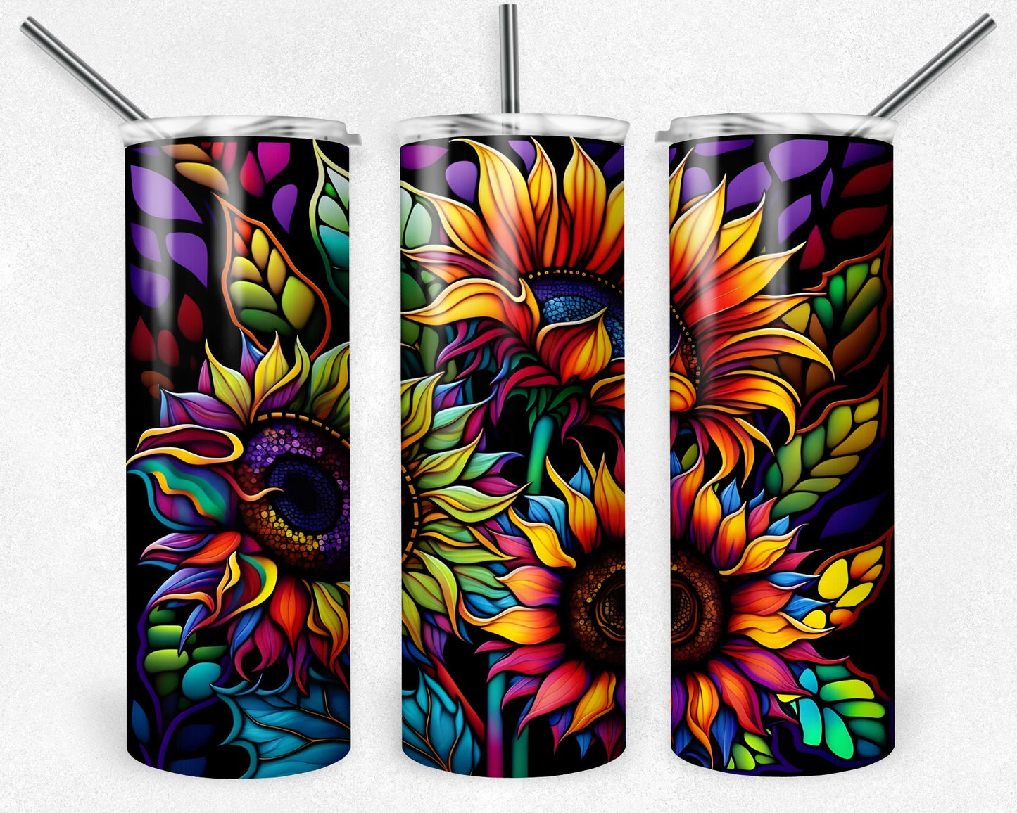 Neon Sunflower Png, 20 oz Skinny Tumbler Sublimation Design, Digital Download PNG, Floral Tumbler PNG, 20oz Tumbler Design