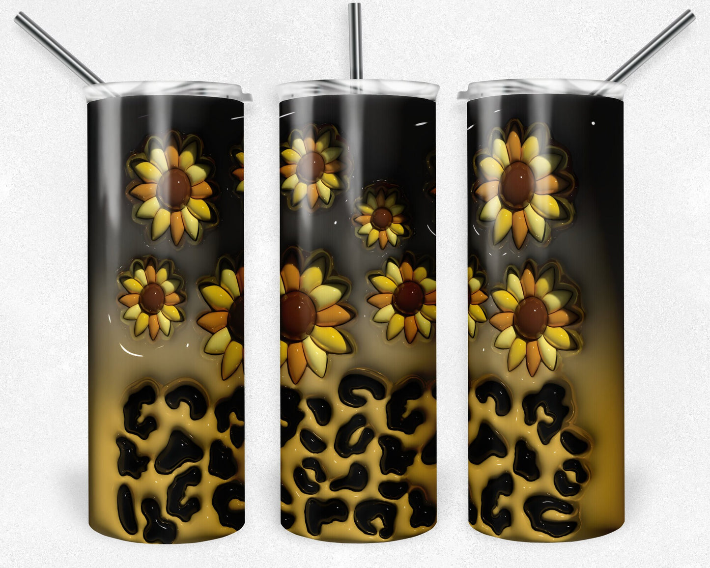 Sunflower 3D Puff  20 oz Skinny Tumbler Sublimation Design, Digital Download PNG, Floral Tumbler PNG, 20oz Tumbler Design