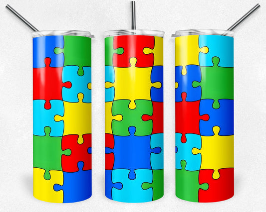 Autism Tumbler Png, 20 oz Skinny Tumbler Sublimation Design, Digital Download PNG, Puzzle Tumbler PNG, 20oz Tumbler Design