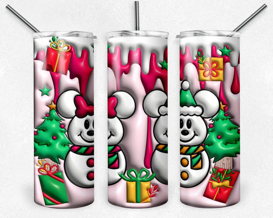 Winter Christmas 3D Puff 20 oz Skinny Tumbler Sublimation Design, Digital Download PNG, Mouse Winter PNG, 20 oz Tumbler Design