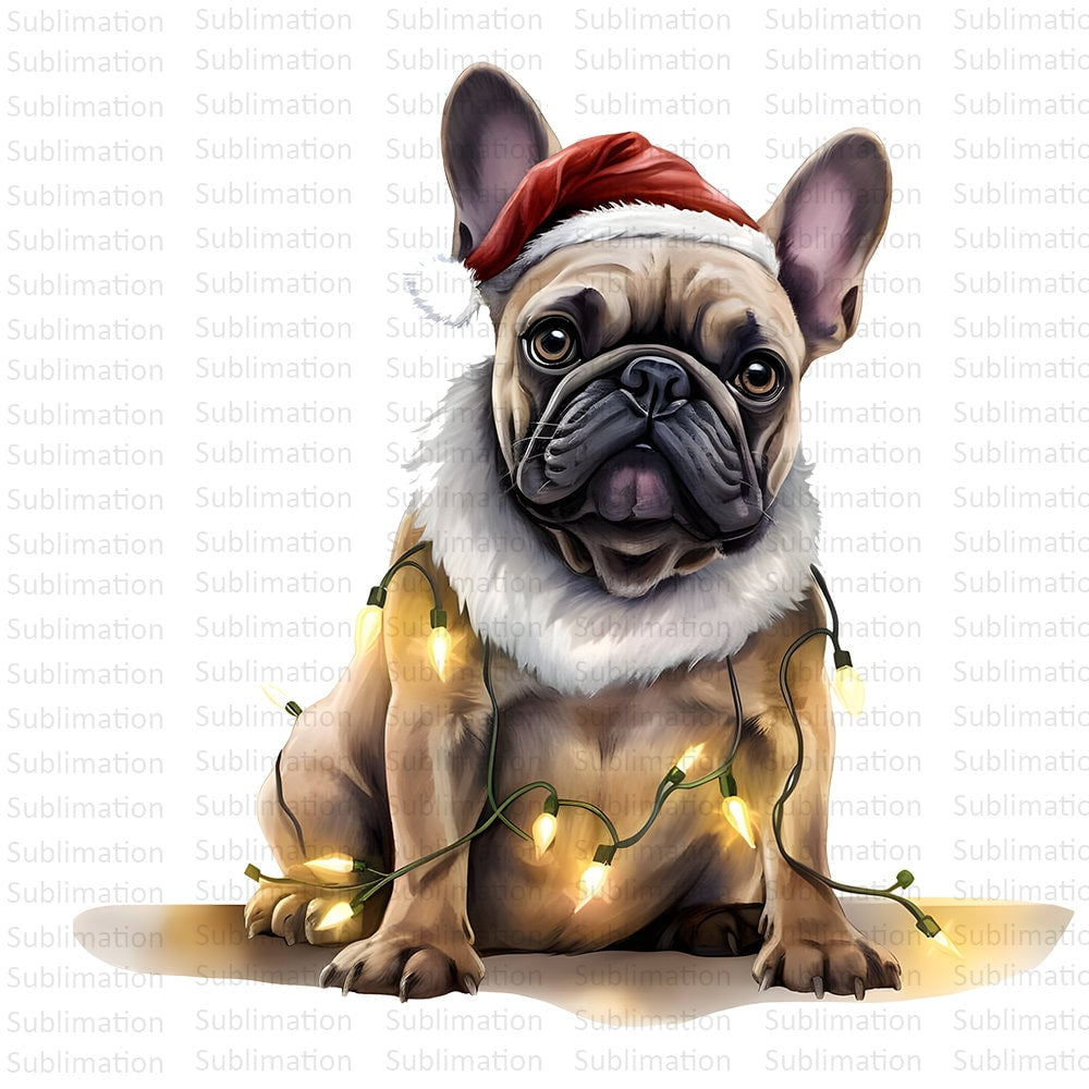 Christmas Pug Dog Png, Pug Png Design, Western Christmas Png, Santa Hat Dog Png, Christmas Light Png, Instant Download