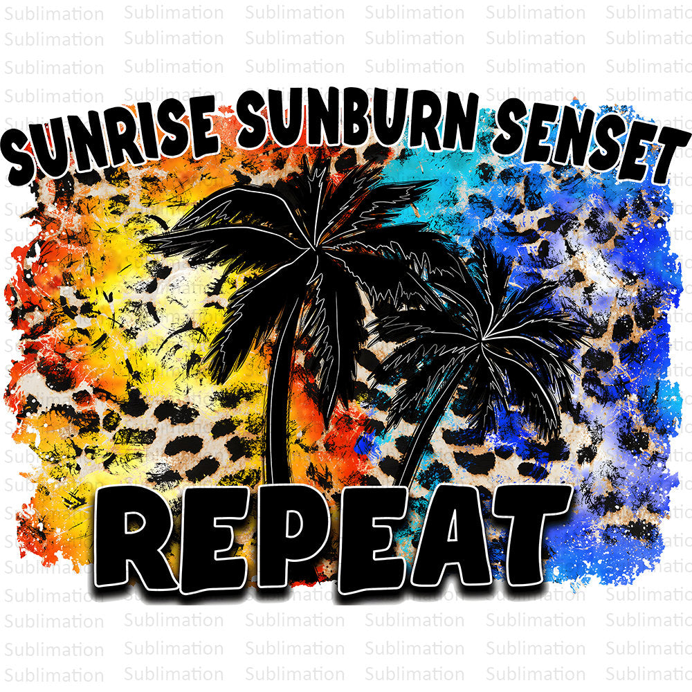 Sunrise Sunburn Senset Repeat Png, Summer Png, Leopard Png, Palm Png, Sublimation Png, Digital Download