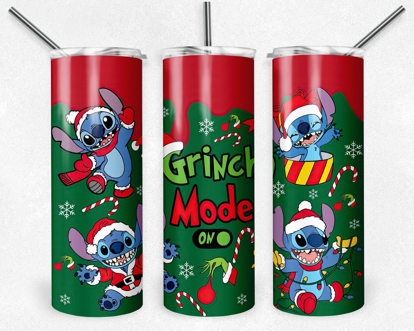 Grinch Mode On Tumbler Png, 20 oz Skinny Tumbler Sublimation Design, Digital Download PNG, Christmas Stitch Tumbler PNG, Tumbler Design