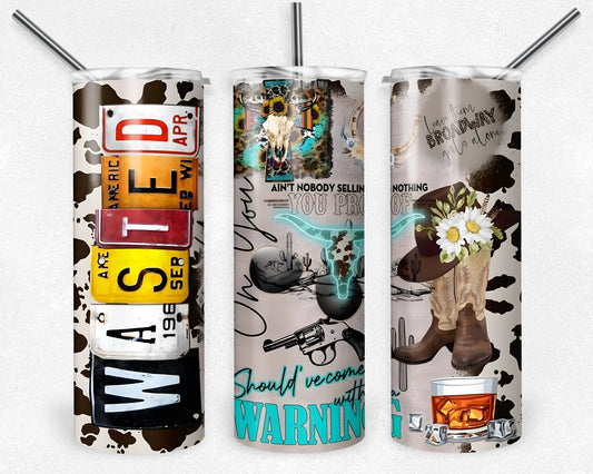 Wasted On You Western Tumbler Png, 20 oz Skinny Tumbler Sublimation Design, Digital Download PNG, Western Tumbler PNG, 20oz Tumbler Design