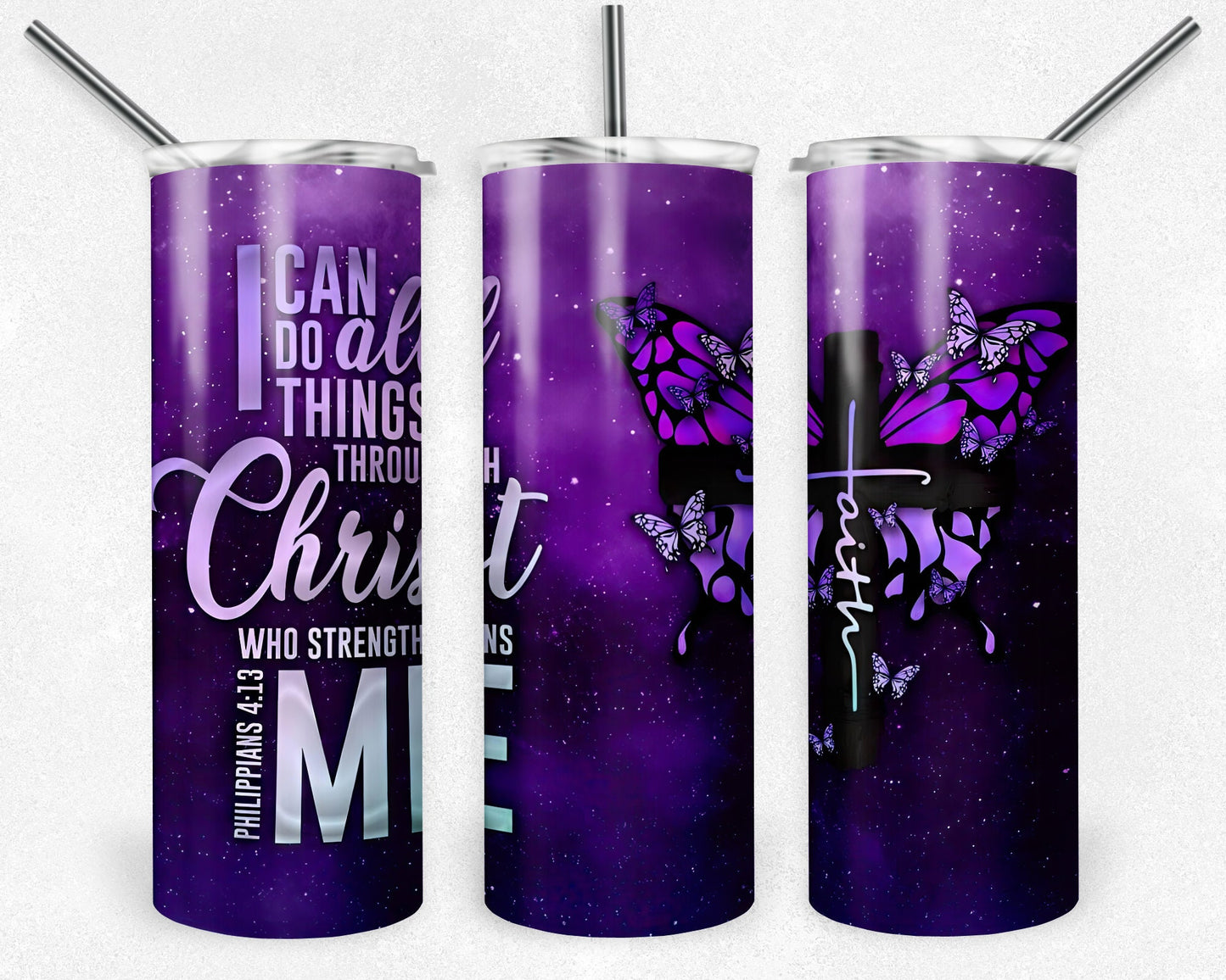 Philippians 4.13 Tumbler Bible Quotes Tumbler,  20 oz Skinny Tumbler Sublimation Design, Digital Download PNG, 20oz Tumbler Design