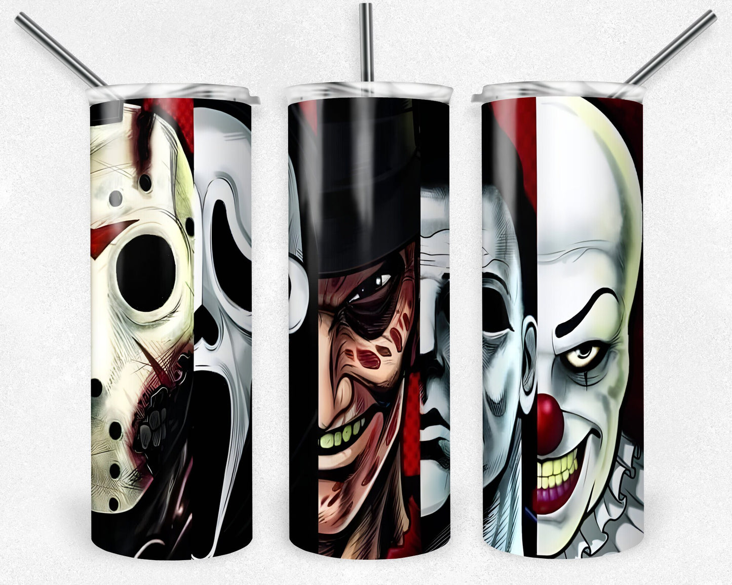 Horror Character 20 oz Skinny Tumbler Sublimation Design, Halloween Movies Straight And Tapered Tumbler Wrap, Instant Digital Download PNG