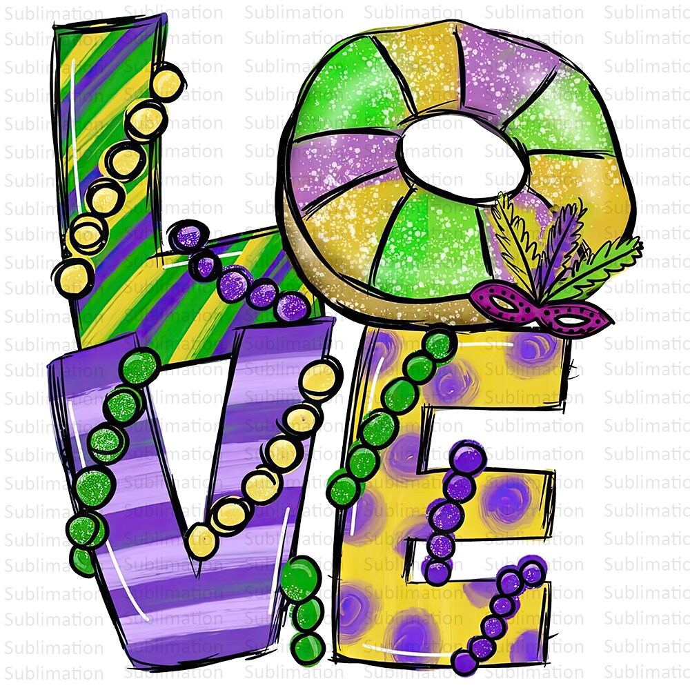 Mardi Gras Love Png, Sublimation Png, Sublimation Designs, Love Png, Digital Download