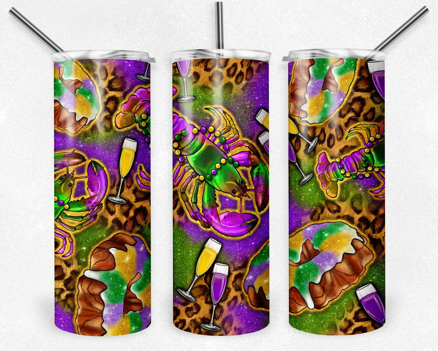 Mardi Gras Crawfish Tumbler Png, 20 oz Skinny Tumbler Sublimation Design, Digital Download PNG,  Fleur De Lis Tumbler PNG