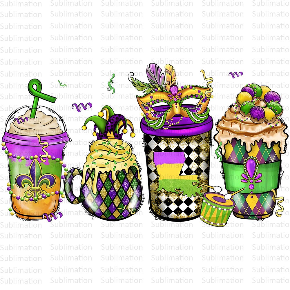 Mardi Gras Coffee Png, Mardi Gras Png, Fleur De Lis Png, Sublimation Png, Sublimation Designs, Digital Download