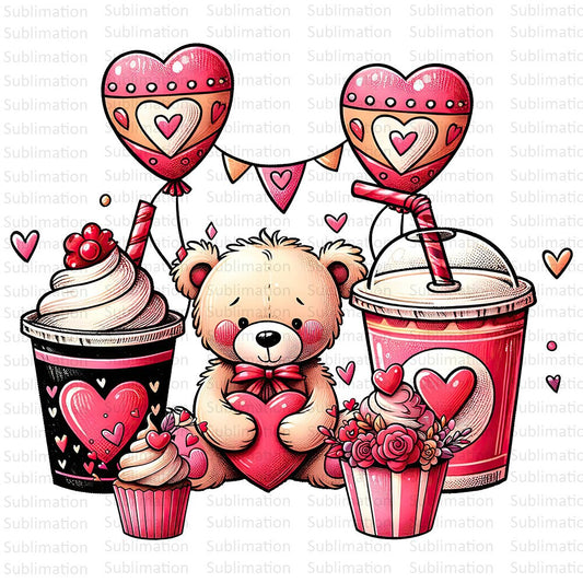 Valentines Day Png, Love Bear Png,Love Coffee Png, Sublimation Png, Sublimation Designs, Love Theme Png, Digital Download