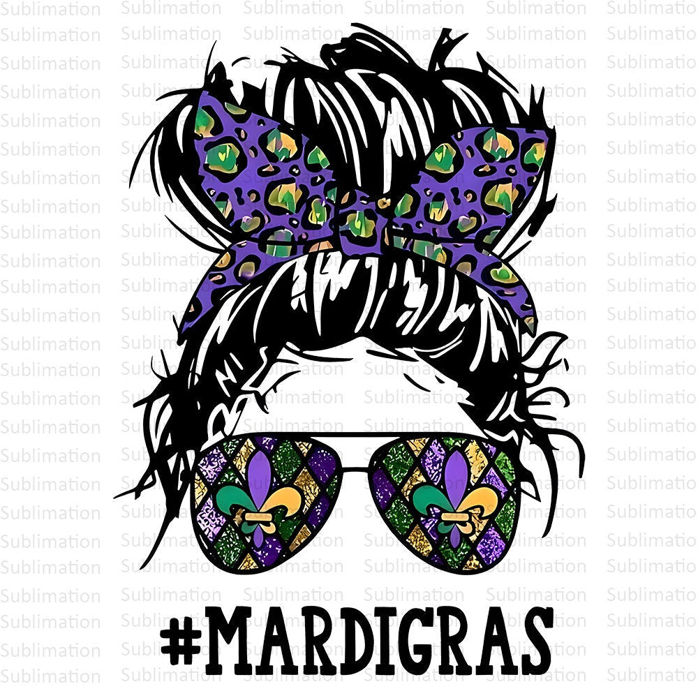 Mardi Gras Png, Mardi Gras Messy Bun Png, Sublimation Png, Sublimation Designs, Girl Mardi Gras Png, Digital Download