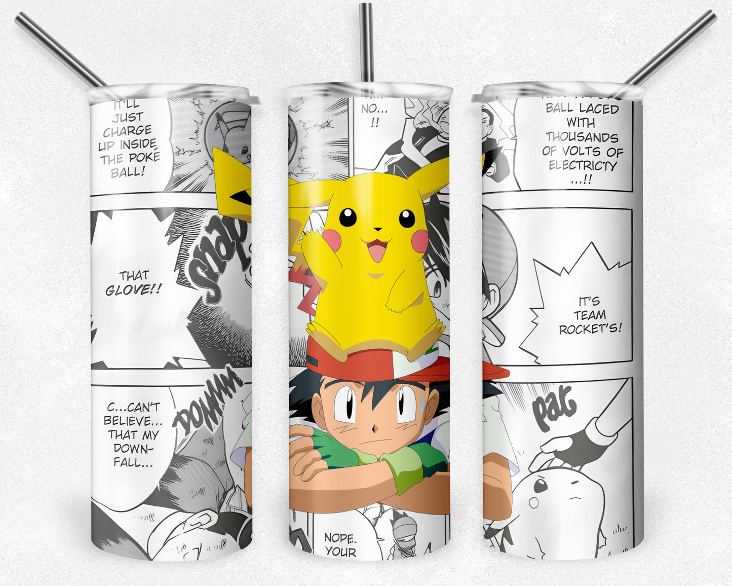 4 Piece Pokemon Tumbler, Anime Tumbler, 20 oz Skinny Tumbler Sublimation Design, Digital Download PNG, 20oz Tumbler Design