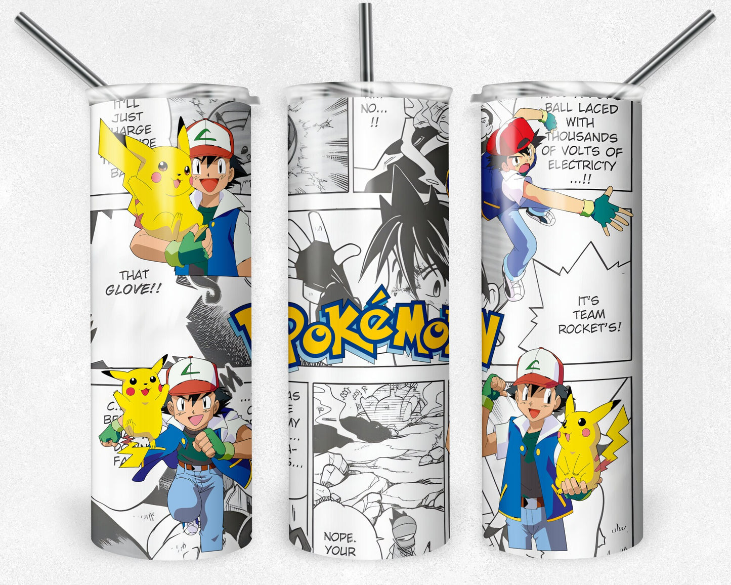 4 Piece Pokemon Tumbler, Anime Tumbler, 20 oz Skinny Tumbler Sublimation Design, Digital Download PNG, 20oz Tumbler Design