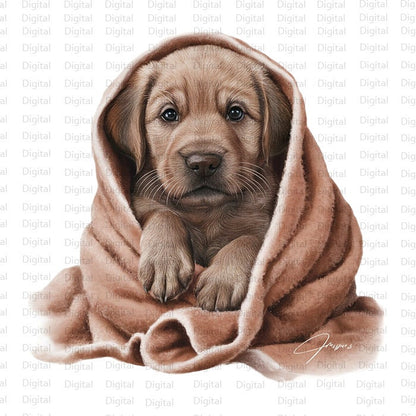 7 Puppies in Blankets Watercolor PNG, Cute Puppies Clipart, Printable Watercolor PNG, Digital Download, Silhouette, Trendy PNG