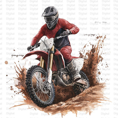 4 Dirt Bike Watercolor PNG, Motorcycle Clipart, Printable Watercolor PNG, Digital Download, Silhouette, Trendy PNG