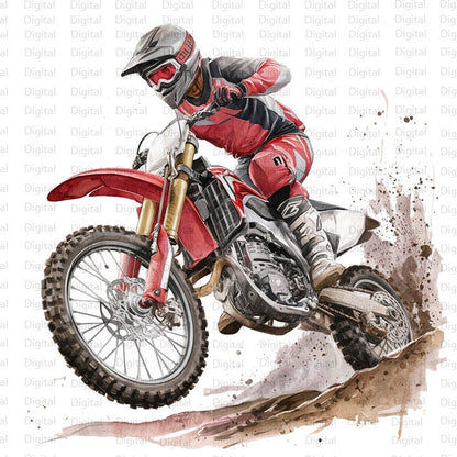 4 Dirt Bike Watercolor PNG, Motorcycle Clipart, Printable Watercolor PNG, Digital Download, Silhouette, Trendy PNG