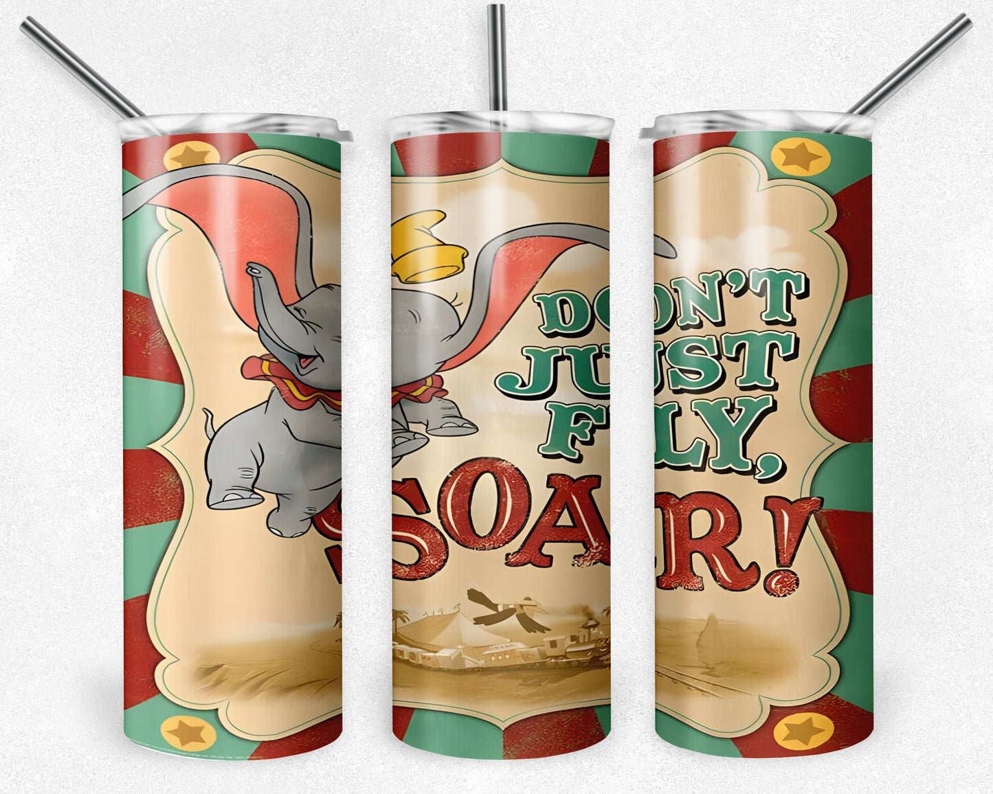 Dumbo 20oz Tumbler, 20oz Skinny Tumbler, Baby Elephant Tumbler Wrap, Dumbo Cartoon Tumbler Sublimation, Full Tumbler Wrap