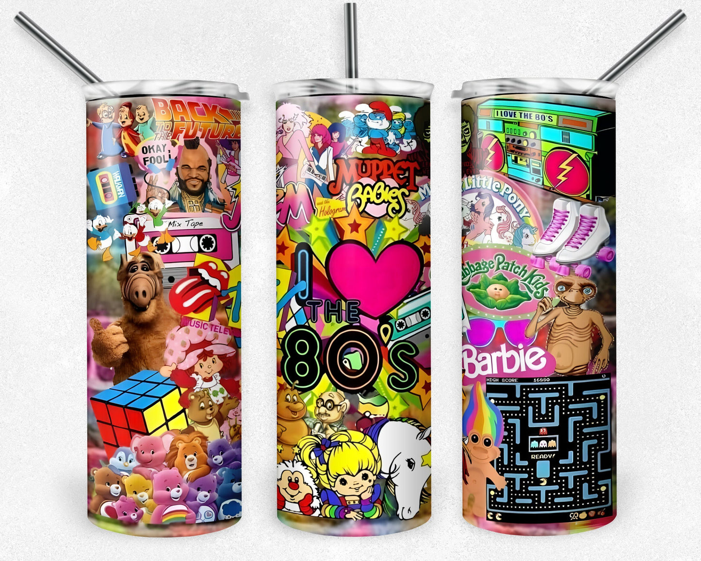 Love 80's Cartoon 20oz Tumbler, 20oz Skinny Tumbler, 80's Vibe Tumbler Wrap, Cartoon Tumbler Sublimation, Full Tumbler Wrap