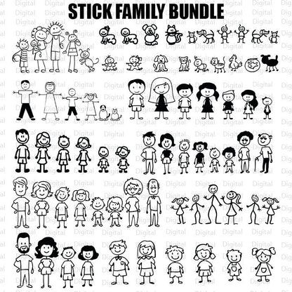 Stick Family SVG Bundle, Stick Family Cut file, Clipart, Cut File For Cricut, Stick Figure Vector, Digital Download, Silhouette, PNG