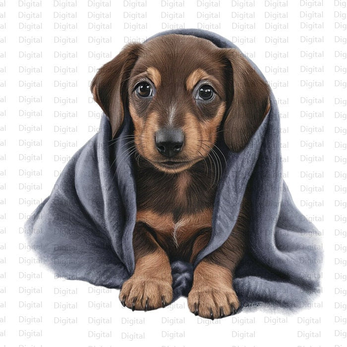 7 Puppies in Blankets Watercolor PNG, Cute Puppies Clipart, Printable Watercolor PNG, Digital Download, Silhouette, Trendy PNG