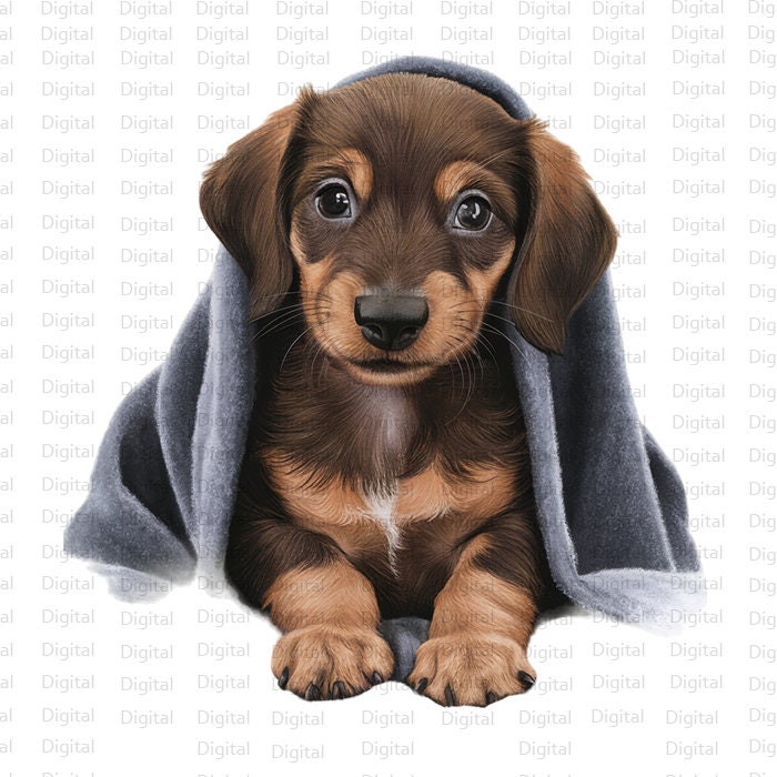 7 Puppies in Blankets Watercolor PNG, Cute Puppies Clipart, Printable Watercolor PNG, Digital Download, Silhouette, Trendy PNG