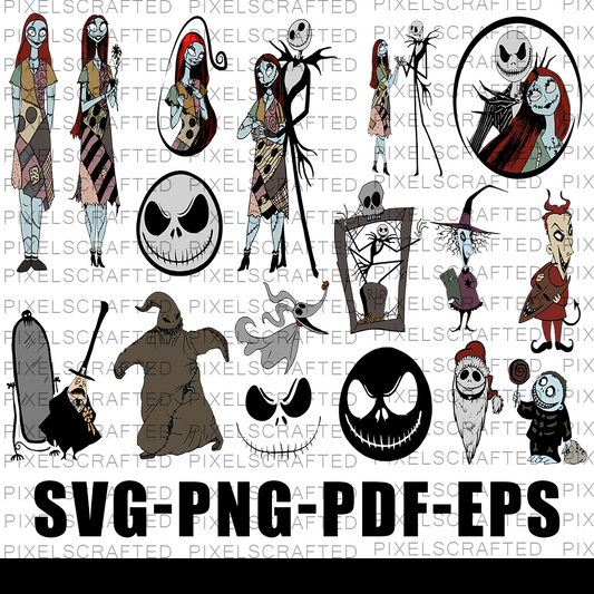 Jack and Sally SVG Bundle, Nightmare Before Christmas Cutfile, Clipart