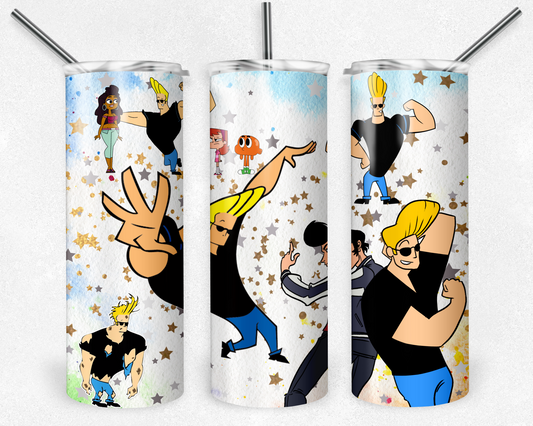 Johnny Bravo 20oz Sublimation Tumbler Designs, Cartoon Straight Skinny Tumbler Wrap PNG