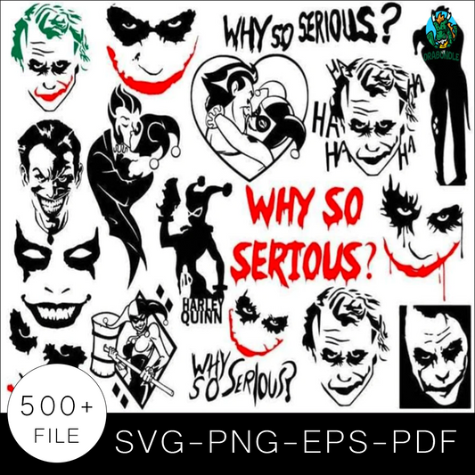 Joker SVG Bundle, Joker Cut file, Villain Clipart, Harley Quinn SVG Bundle