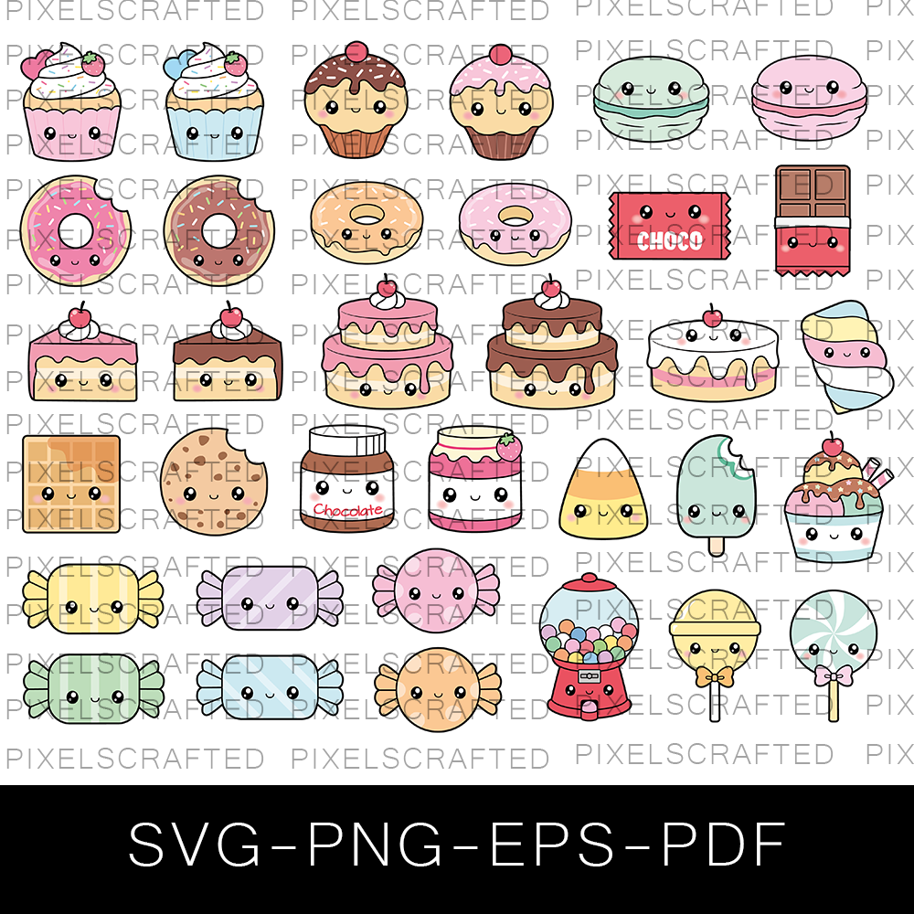 Kawaii Food SVG Bundle, Kawaii Food Cut file, Clipart, Cute Food SVG Bundle