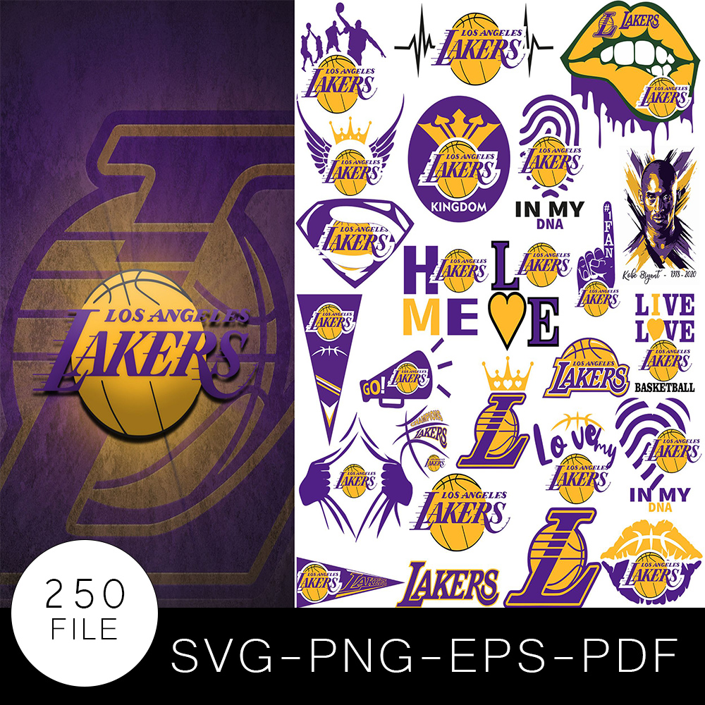 Los Angeles Lakers SVG Bundle, Los Angeles Lakers Cut file, Clipart, Basketball Logo SVG