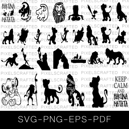 Lion King Silhouette SVG Bundle, Hakuna Matata Cut file, Clipart, Simba SVG Bundle